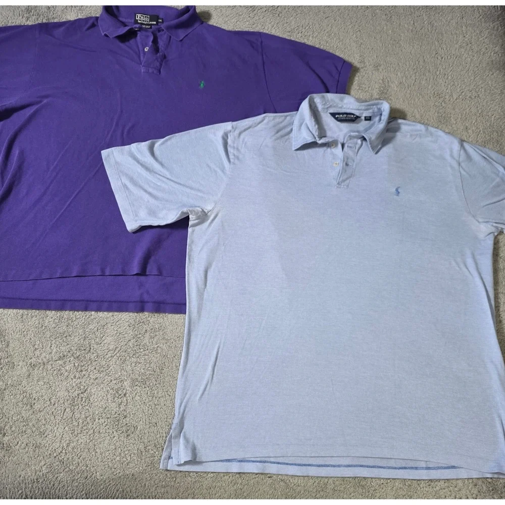 Ralph Lauren Mens XXL Polo Shirt Bundle Purple Light Blue Pima Cotton 2 Pack